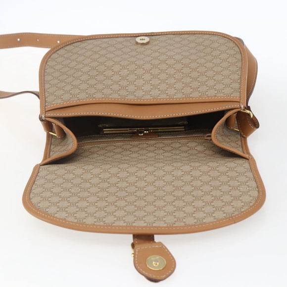 CELINE Macadam Canvas Shoulder Bag PVC Beige Gold Auth 164969V