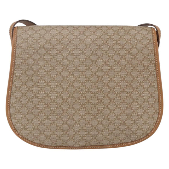 CELINE Macadam Canvas Shoulder Bag PVC Beige Gold Auth 164969V