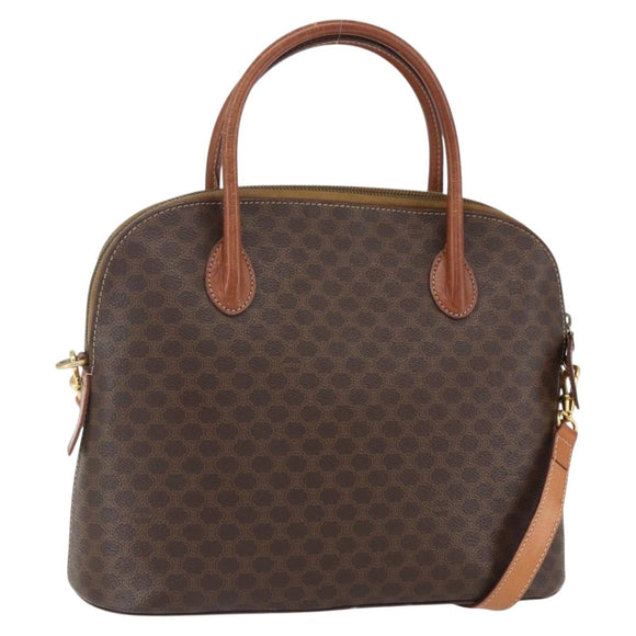 CELINE Macadam Canvas Hand Bag PVC Leather Brown Gold Auth 164982