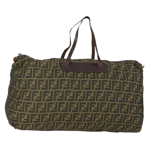 FENDI Zucca Canvas Boston Bag Brown Black Auth 164985