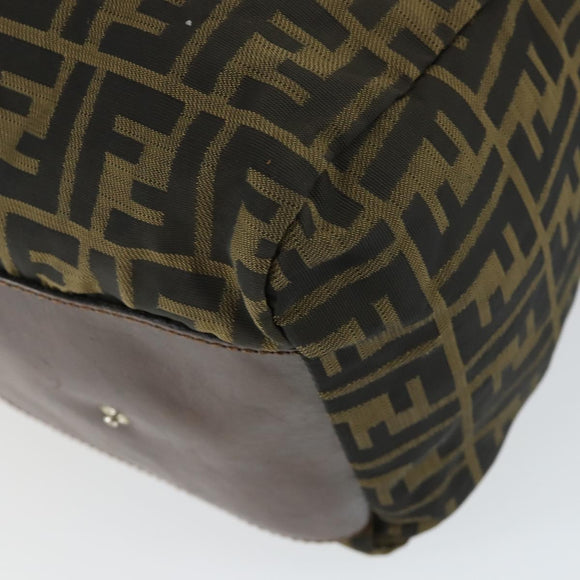 FENDI Zucca Canvas Boston Bag Brown Black Auth 164985
