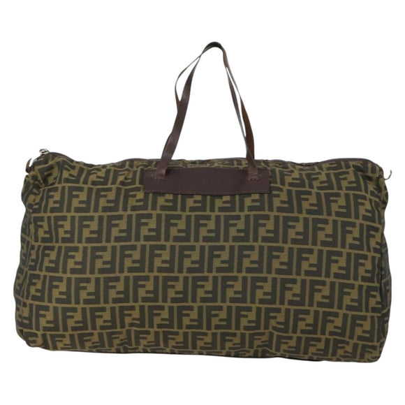 FENDI Zucca Canvas Boston Bag Brown Black Auth 164985