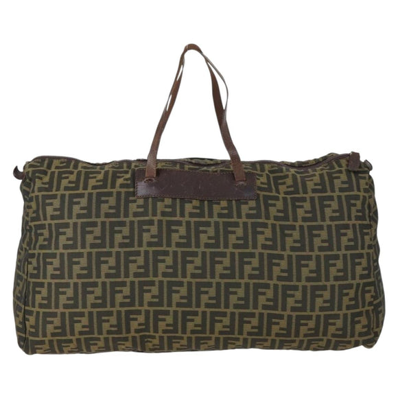 FENDI Zucca Canvas Boston Bag Brown Black Auth 164985