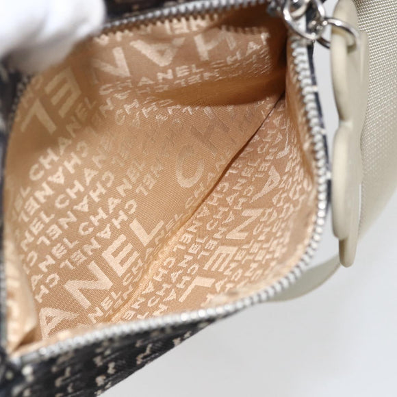 CHANEL Shoulder Bag Canvas Black Silver CC Auth 164987