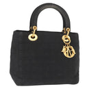 Christian Dior Lady Dior Canage Hand Bag Black Gold Auth 164998-1