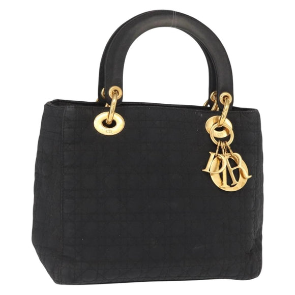 Christian Dior Lady Dior Canage Hand Bag Black Gold Auth 164998