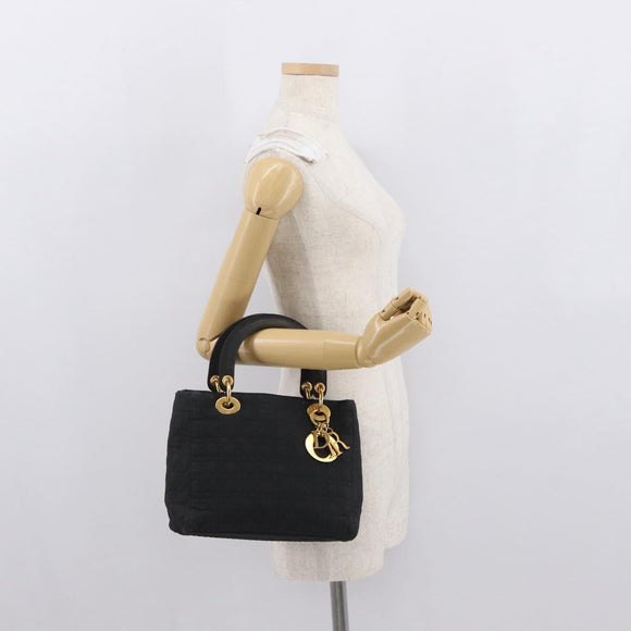 Christian Dior Lady Dior Canage Hand Bag Black Gold Auth 164998