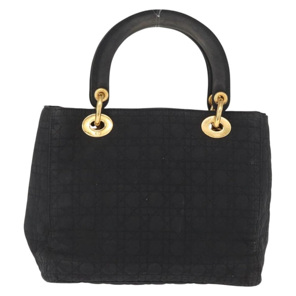 Christian Dior Lady Dior Canage Hand Bag Black Gold Auth 164998
