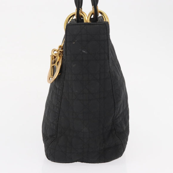 Christian Dior Lady Dior Canage Hand Bag Black Gold Auth 164998
