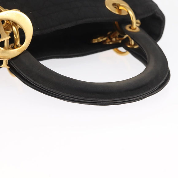 Christian Dior Lady Dior Canage Hand Bag Black Gold Auth 164998