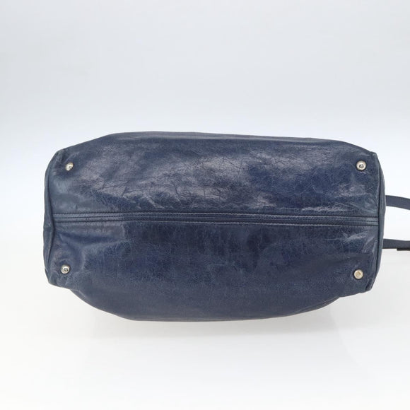 Miu Miu Handtasche Leder 2-Wege Marine Silber Auth 165002