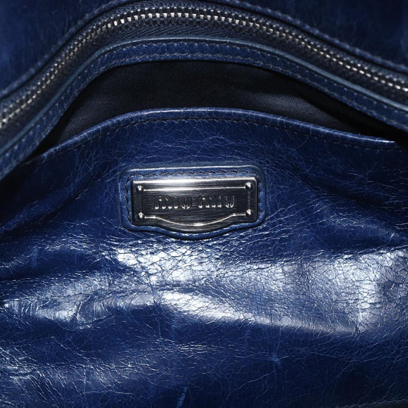 Miu Miu Handtasche Leder 2-Wege Marine Silber Auth 165002