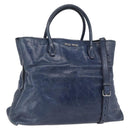 Miu Miu Handtasche Leder 2-Wege Marine Silber Auth 165002-1