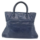 Miu Miu Handtasche Leder 2-Wege Marine Silber Auth 165002-13
