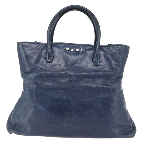 Miu Miu Handtasche Leder 2-Wege Marine Silber Auth 165002