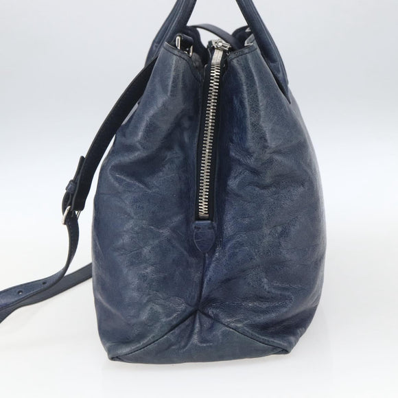 Miu Miu Handtasche Leder 2-Wege Marine Silber Auth 165002