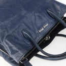 Miu Miu Handtasche Leder 2-Wege Marine Silber Auth 165002-6
