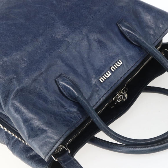 Miu Miu Handtasche Leder 2-Wege Marine Silber Auth 165002