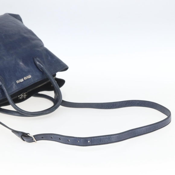 Miu Miu Handtasche Leder 2-Wege Marine Silber Auth 165002