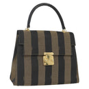 FENDI Pecan Canvas Hand Bag Black Brown gold Auth 165003-1