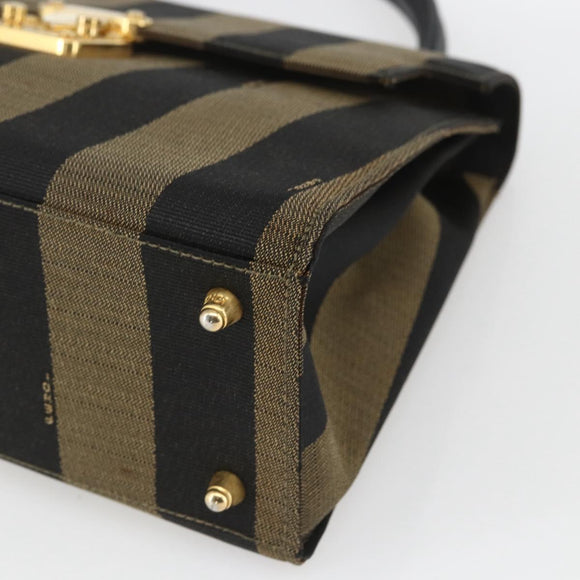 FENDI Pecan Canvas Hand Bag Black Brown gold Auth 165003