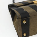 FENDI Pecan Canvas Hand Bag Black Brown gold Auth 165003-15
