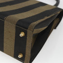 FENDI Pecan Canvas Hand Bag Black Brown gold Auth 165003-16