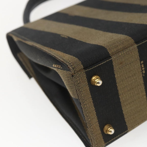 FENDI Pecan Canvas Hand Bag Black Brown gold Auth 165003
