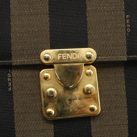 FENDI Pecan Canvas Hand Bag Black Brown gold Auth 165003