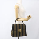 FENDI Pecan Canvas Hand Bag Black Brown gold Auth 165003-24