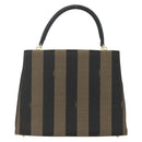 FENDI Pecan Canvas Hand Bag Black Brown gold Auth 165003-2