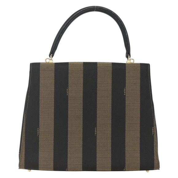 FENDI Pecan Canvas Hand Bag Black Brown gold Auth 165003