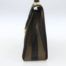FENDI Pecan Canvas Hand Bag Black Brown gold Auth 165003-4