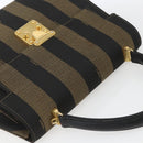 FENDI Pecan Canvas Hand Bag Black Brown gold Auth 165003-6