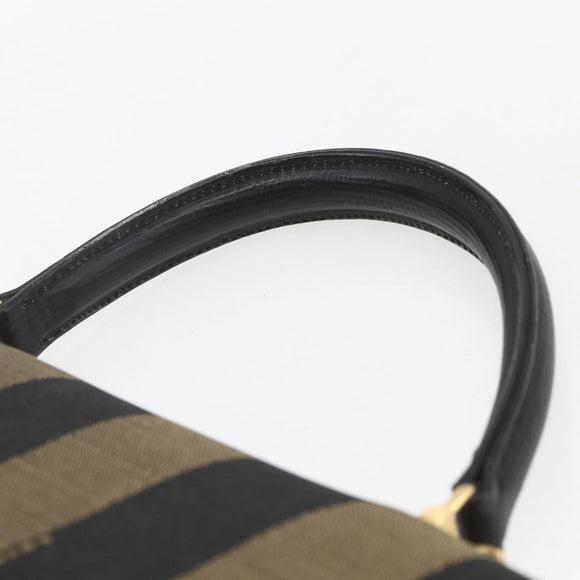 FENDI Pecan Canvas Hand Bag Black Brown gold Auth 165003