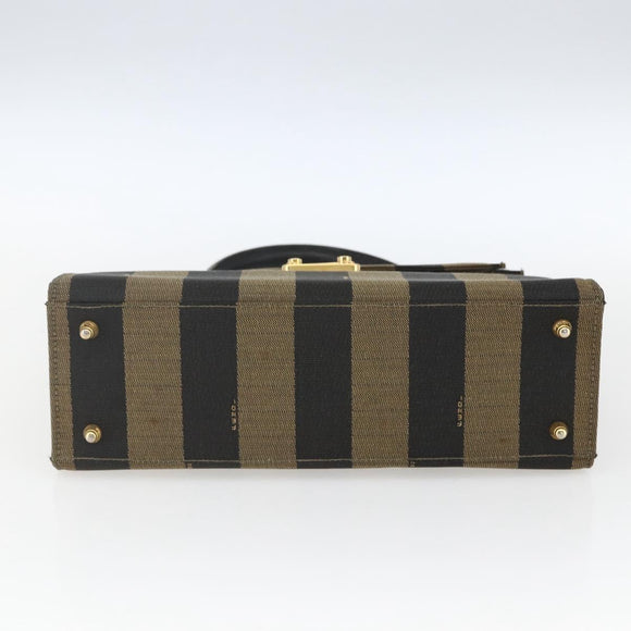 FENDI Pecan Canvas Hand Bag Black Brown gold Auth 165003