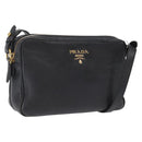 PRADA Shoulder Bag Leather Black Gold Auth 165005-1
