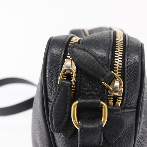 PRADA Shoulder Bag Leather Black Gold Auth 165005