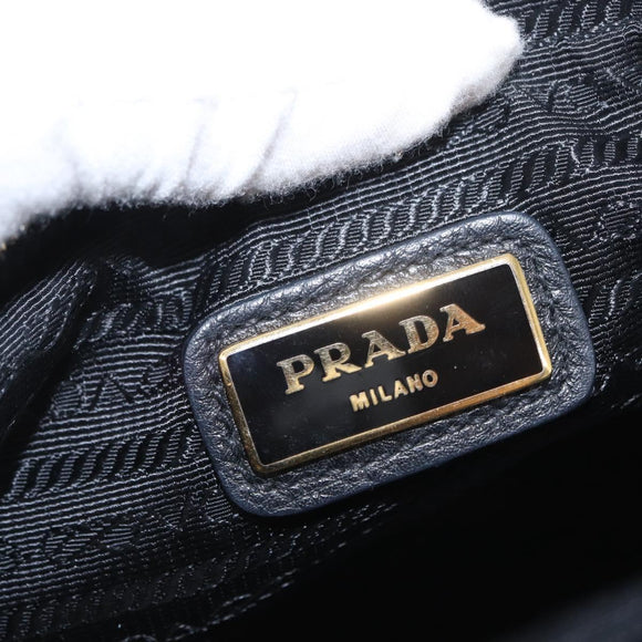 PRADA Shoulder Bag Leather Black Gold Auth 165005