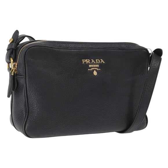PRADA Shoulder Bag Leather Black Gold Auth 165005