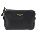 PRADA Shoulder Bag Leather Black Gold Auth 165005-13
