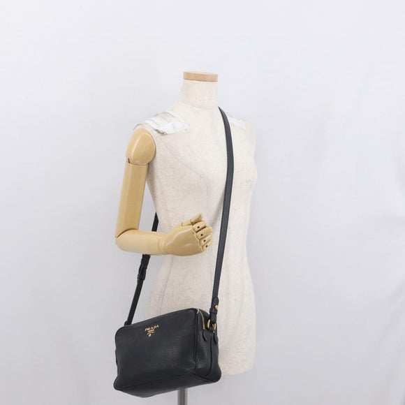 PRADA Shoulder Bag Leather Black Gold Auth 165005