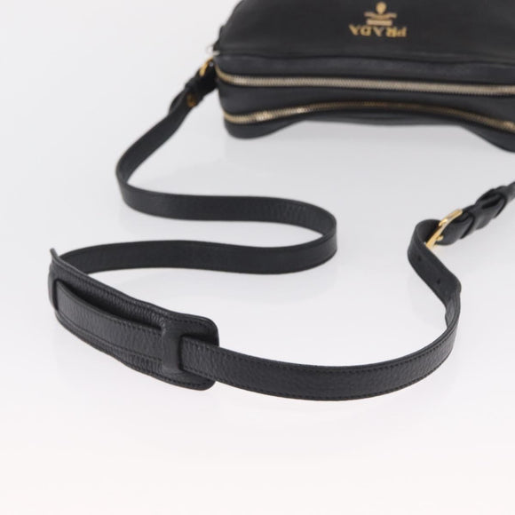 PRADA Shoulder Bag Leather Black Gold Auth 165005