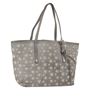 Jimmy Choo Studs Tote Bag Leather Gray Gold Auth 165008