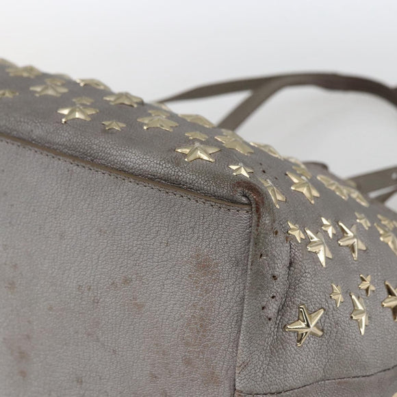 Jimmy Choo Studs Tote Bag Leather Gray Gold Auth 165008