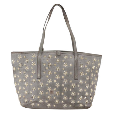 Jimmy Choo Studs Tote Bag Leather Gray Gold Auth 165008 - 0