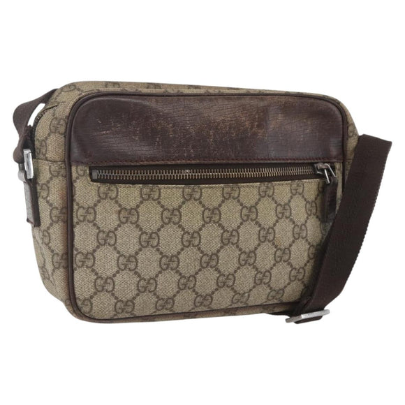GUCCI GG Supreme Shoulder Bag PVC Beige Silver 114291 Auth 165009