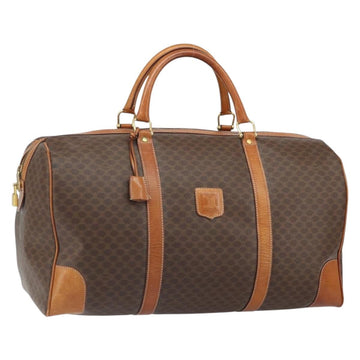 CELINE Macadam Canvas Boston Bag PVC Leather Brown Gold Auth 165011