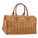 MCM Vicetos Logogram Boston Bag PVC Leather Brown Gold Auth 165012-1