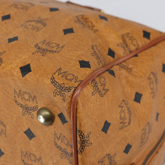 MCM Vicetos Logogram Boston Bag PVC Leather Brown Gold Auth 165012